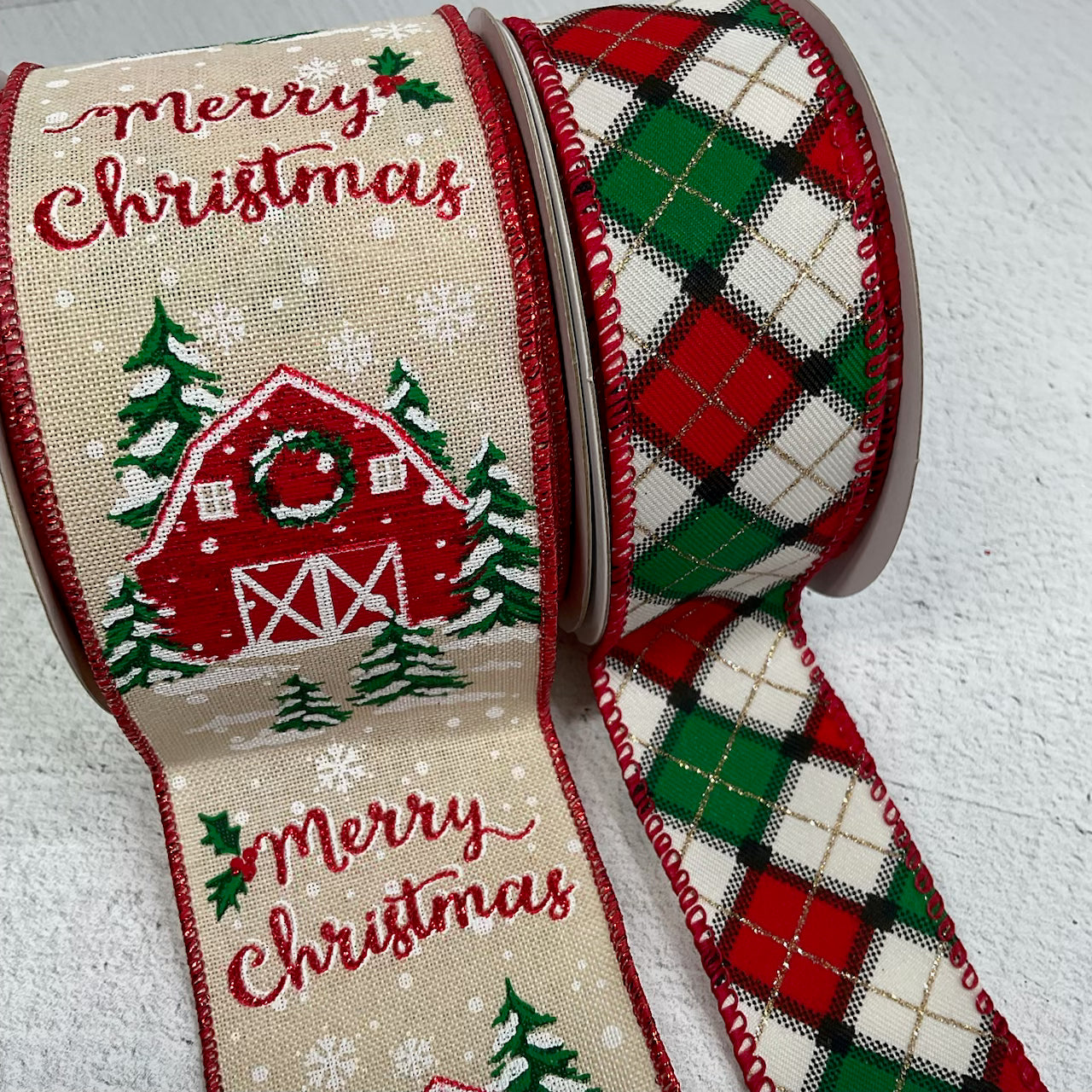 Christmas barn bow bundle x 2 ribbons