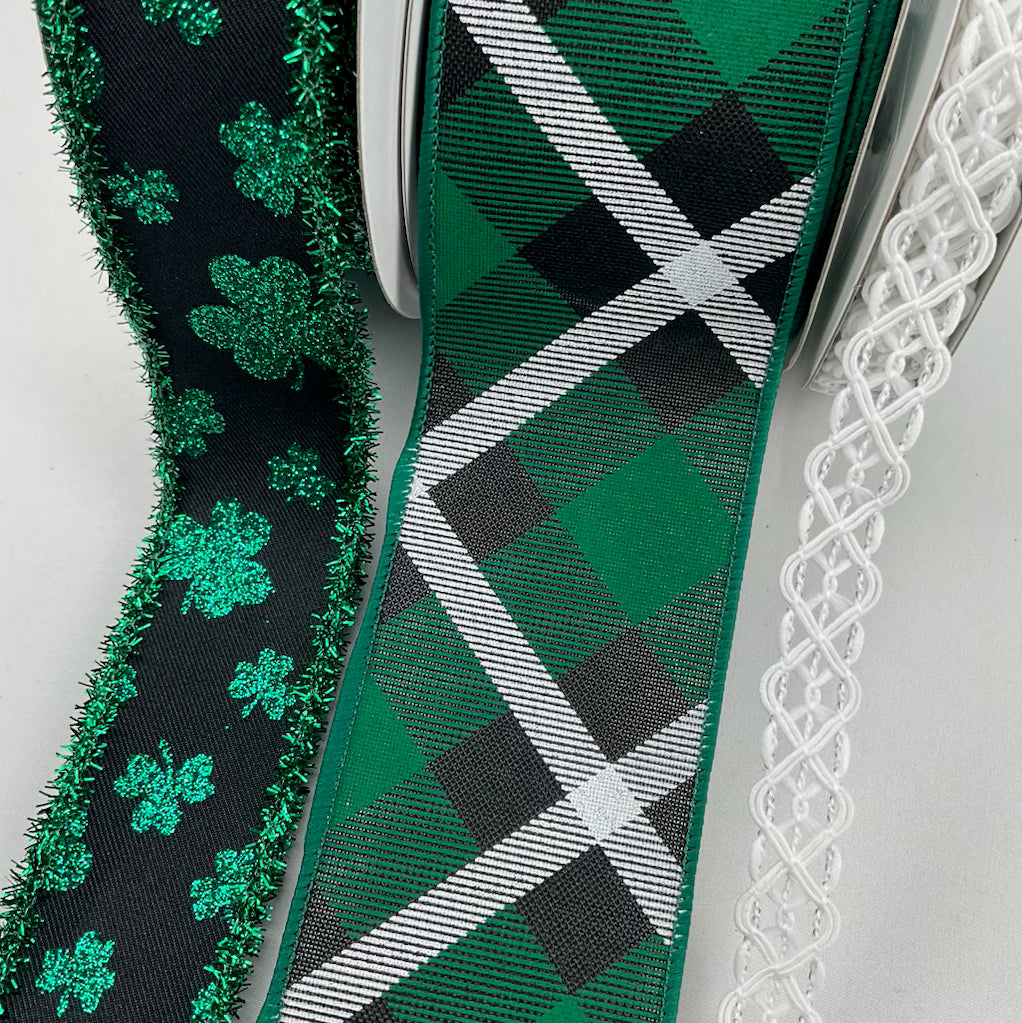 St Patrick’s day bow bundle x 3 wired ribbons