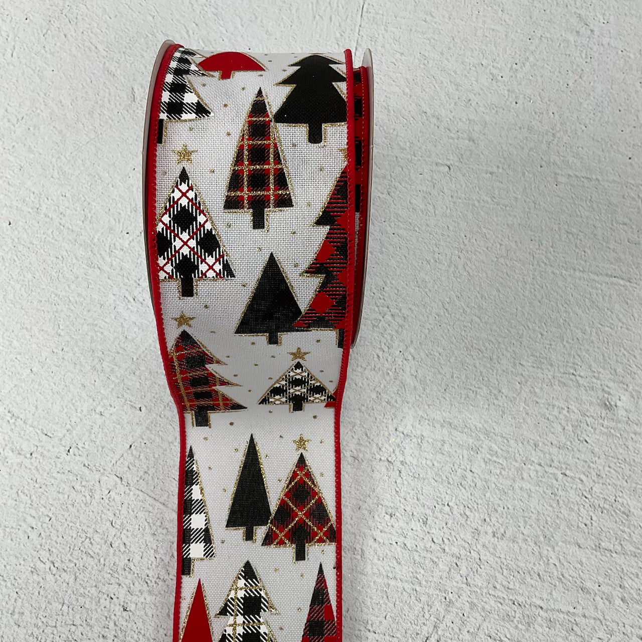 Red black and white patterned trees ribbon, winter ribbon 2.5” - Greenery  Market
