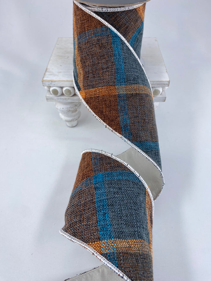Turquoise Plaid wired ribbon 4”
