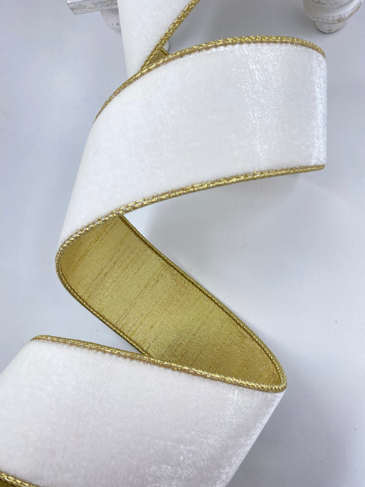 Ivory Flashy Velvet Farrisilk Wired Ribbon - 2.5"