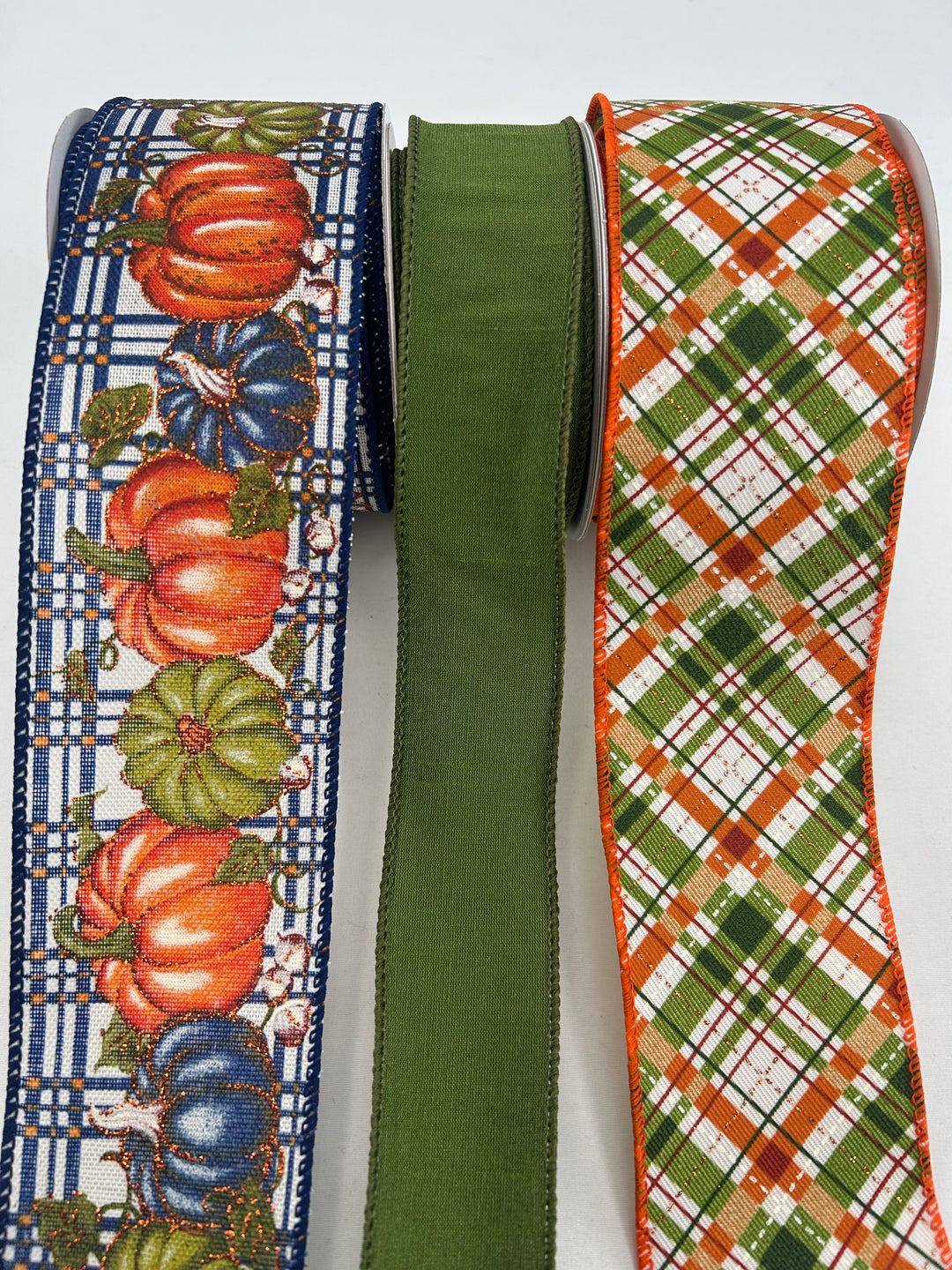 Moss Navy Pumpkin Plaid Bow Bundle x 3 Ribbons