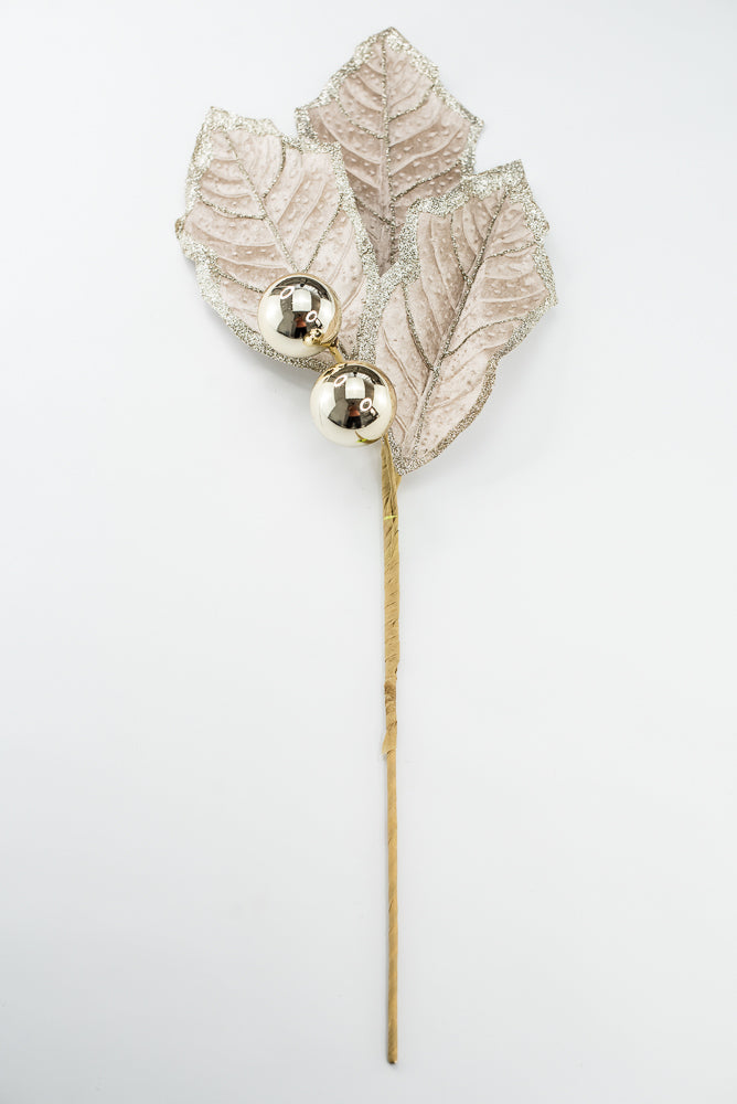 Artificial Champagne Holly Leaves Spray - 27"