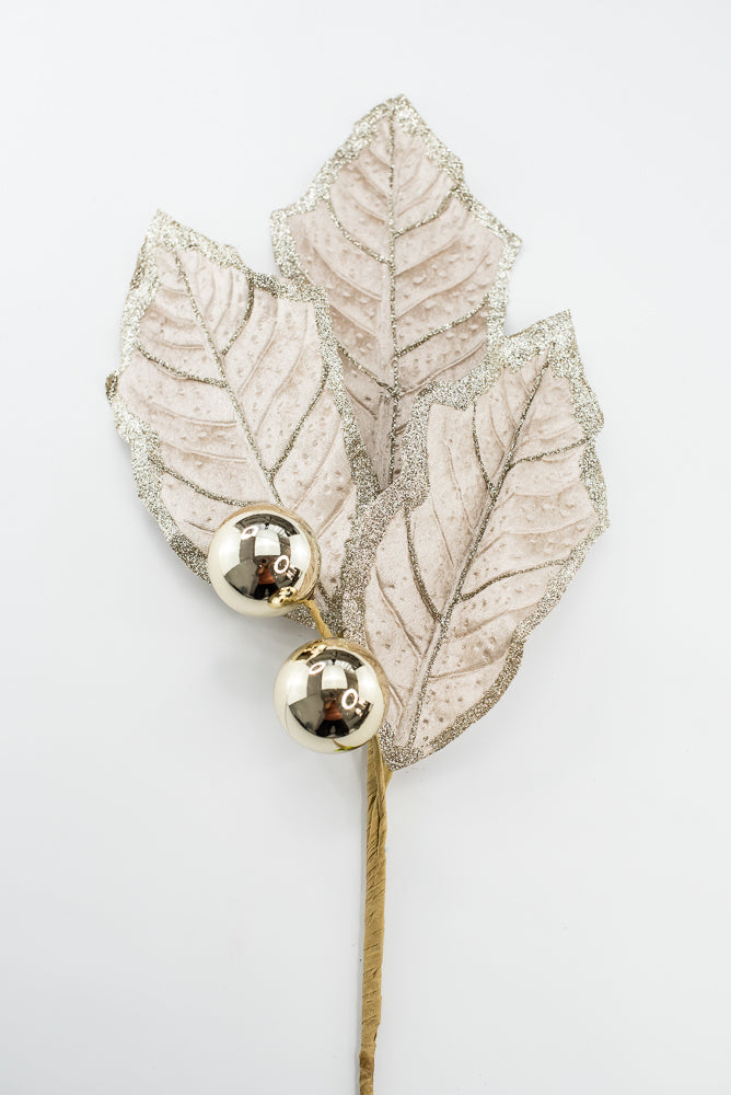 Artificial Champagne Holly Leaves Spray - 27"
