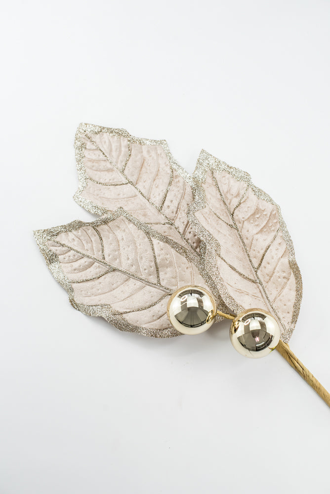 Artificial Champagne Holly Leaves Spray - 27"