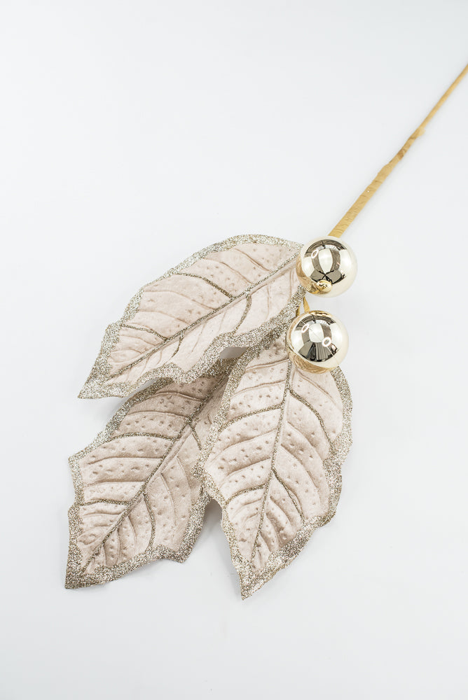 Artificial Champagne Holly Leaves Spray - 27"
