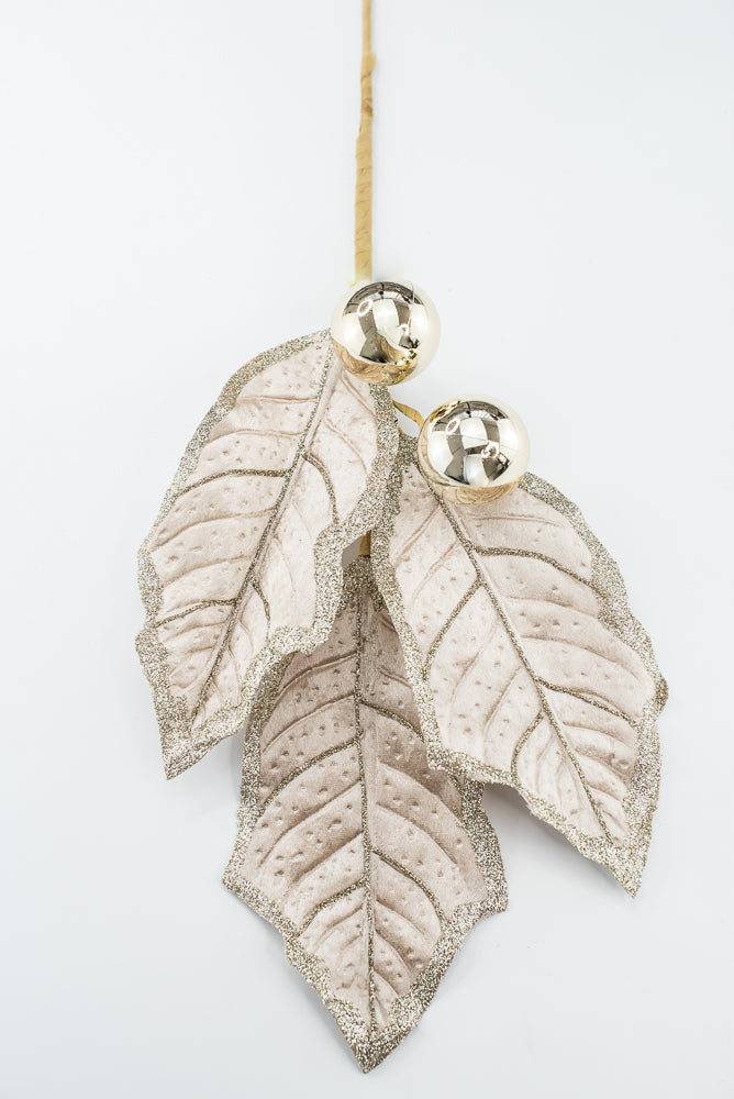 Artificial Champagne Holly Leaves Spray - 27"