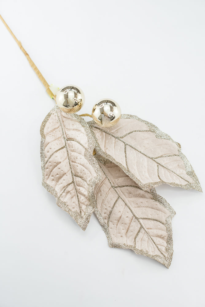 Artificial Champagne Holly Leaves Spray - 27"