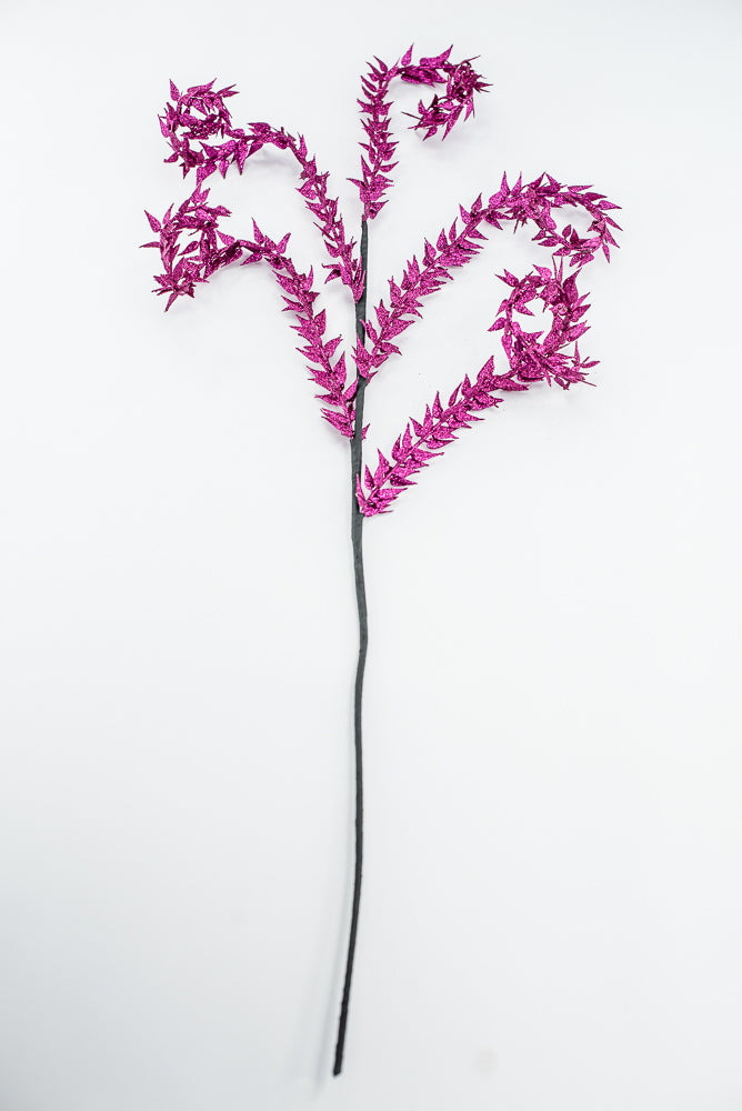 Magenta Metallic Leaves Curly Spray