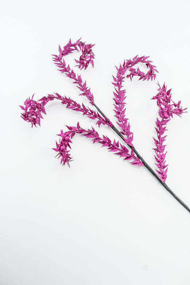Magenta Metallic Leaves Curly Spray
