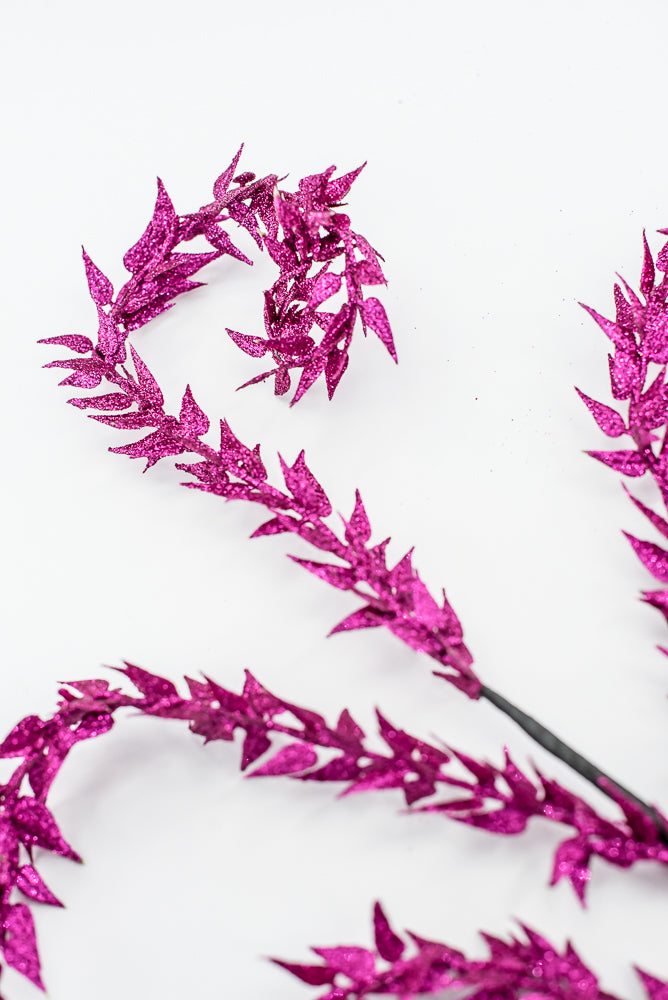 Magenta Metallic Leaves Curly Spray