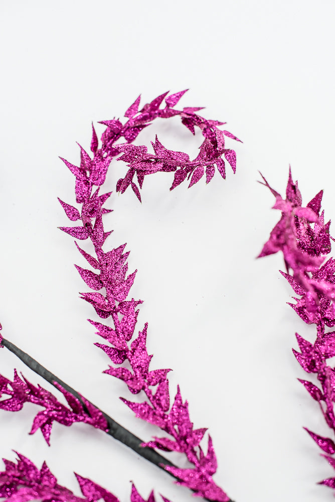 Magenta Metallic Leaves Curly Spray