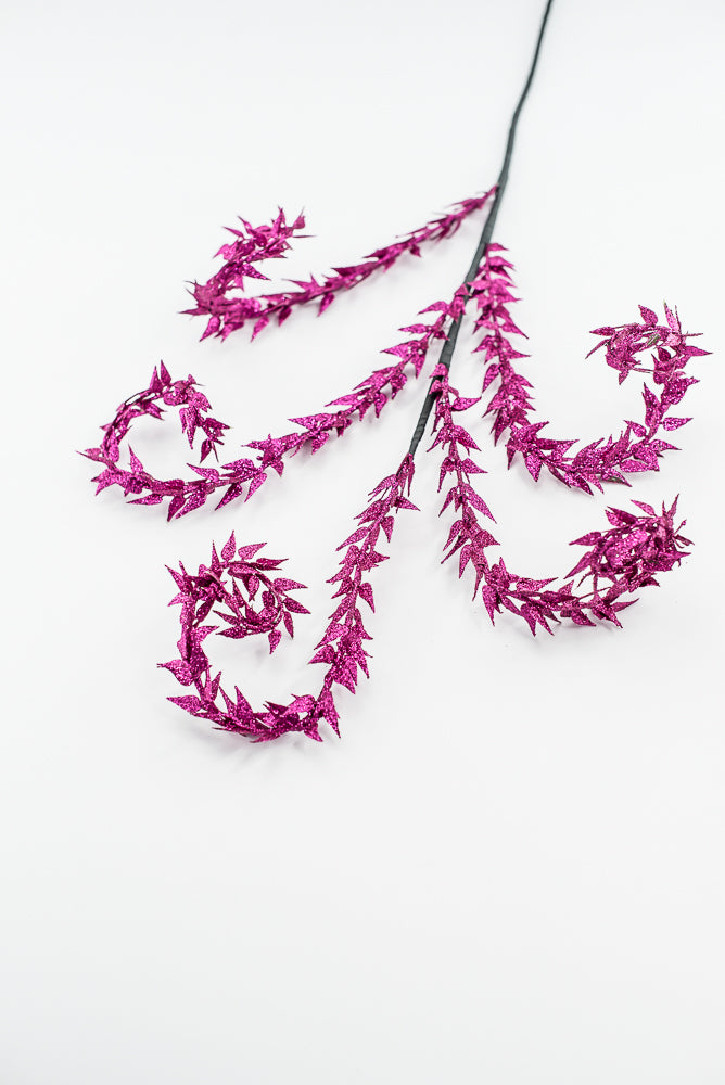 Magenta Metallic Leaves Curly Spray