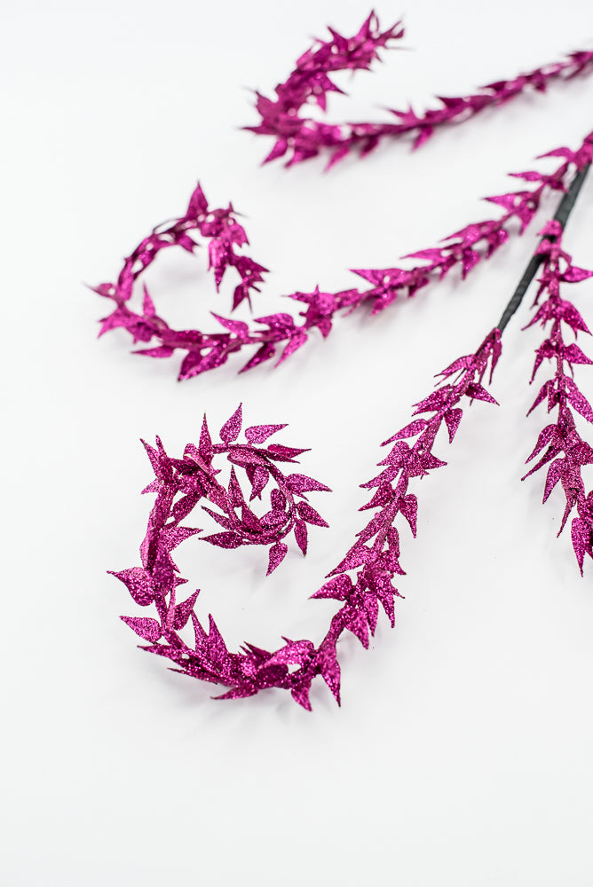 Magenta Metallic Leaves Curly Spray