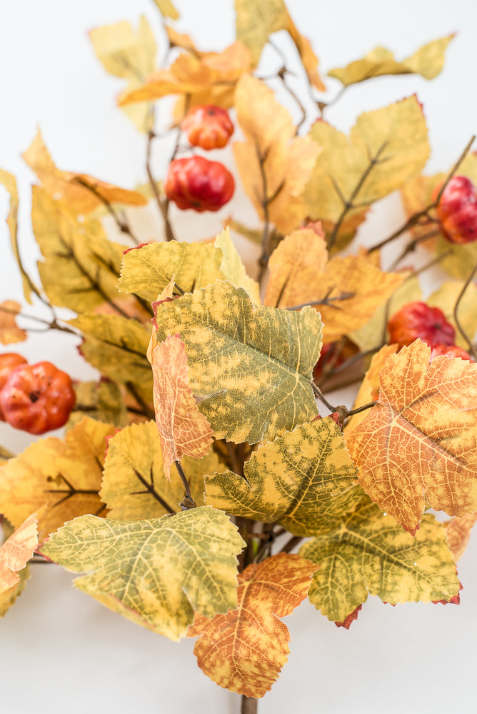 Artificial, Mini Pumpkin And Maple Leaves Bush