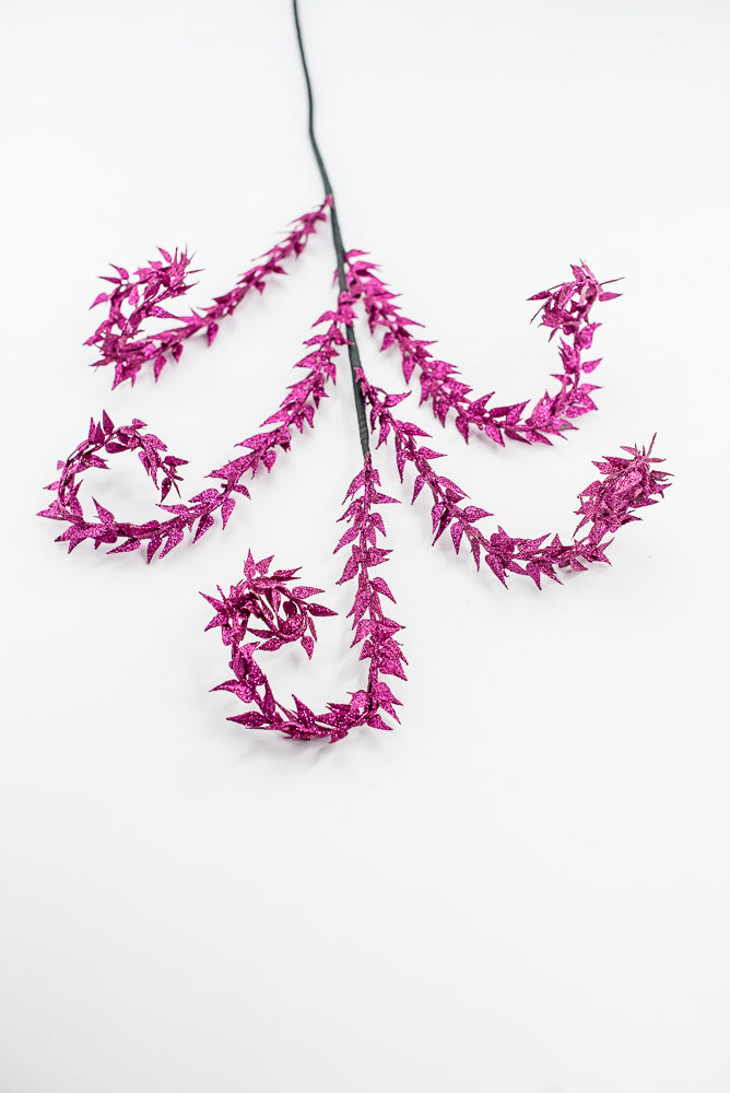 Magenta Metallic Leaves Curly Spray