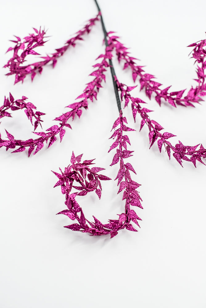 Magenta Metallic Leaves Curly Spray