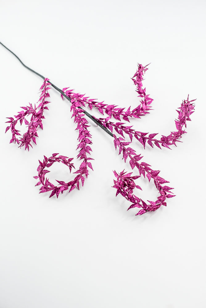 Magenta Metallic Leaves Curly Spray