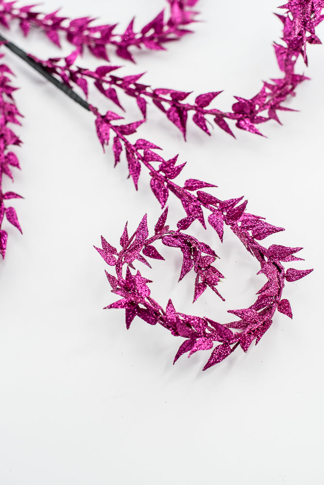 Magenta Metallic Leaves Curly Spray