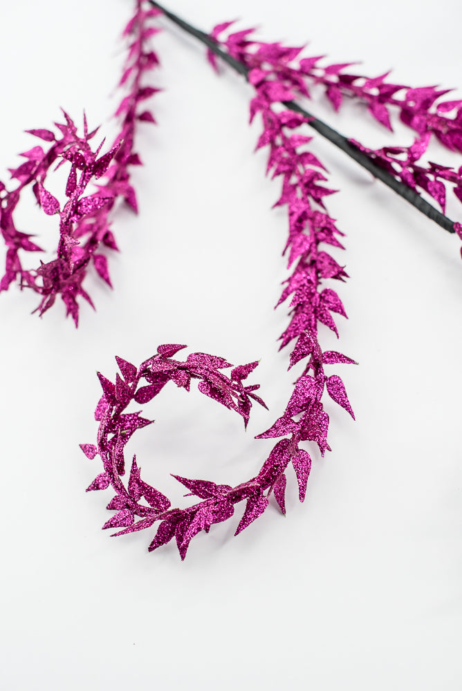 Magenta Metallic Leaves Curly Spray