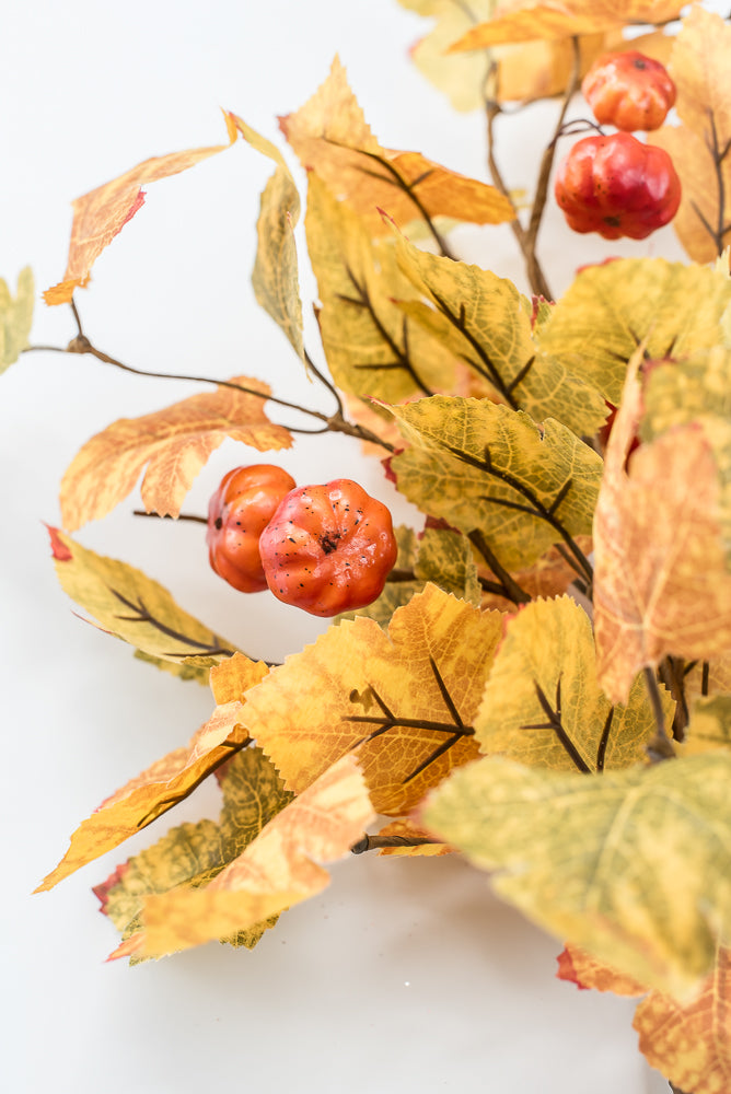 Artificial, Mini Pumpkin And Maple Leaves Bush