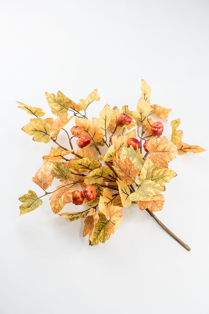 Artificial, Mini Pumpkin And Maple Leaves Bush