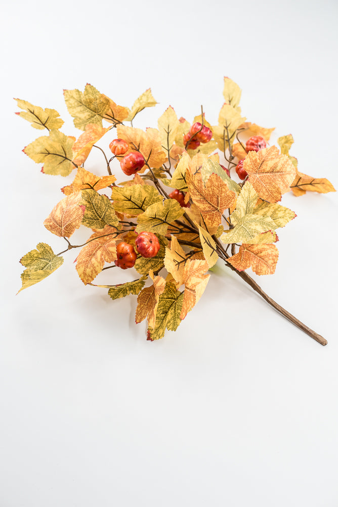 Artificial, Mini Pumpkin And Maple Leaves Bush