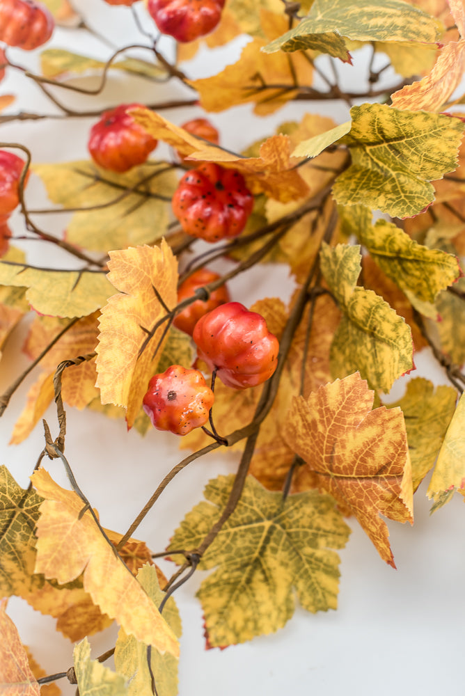 Artificial, Mini Pumpkin And Maple Leaves Bush