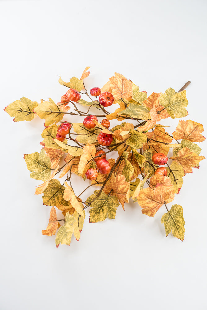 Artificial, Mini Pumpkin And Maple Leaves Bush