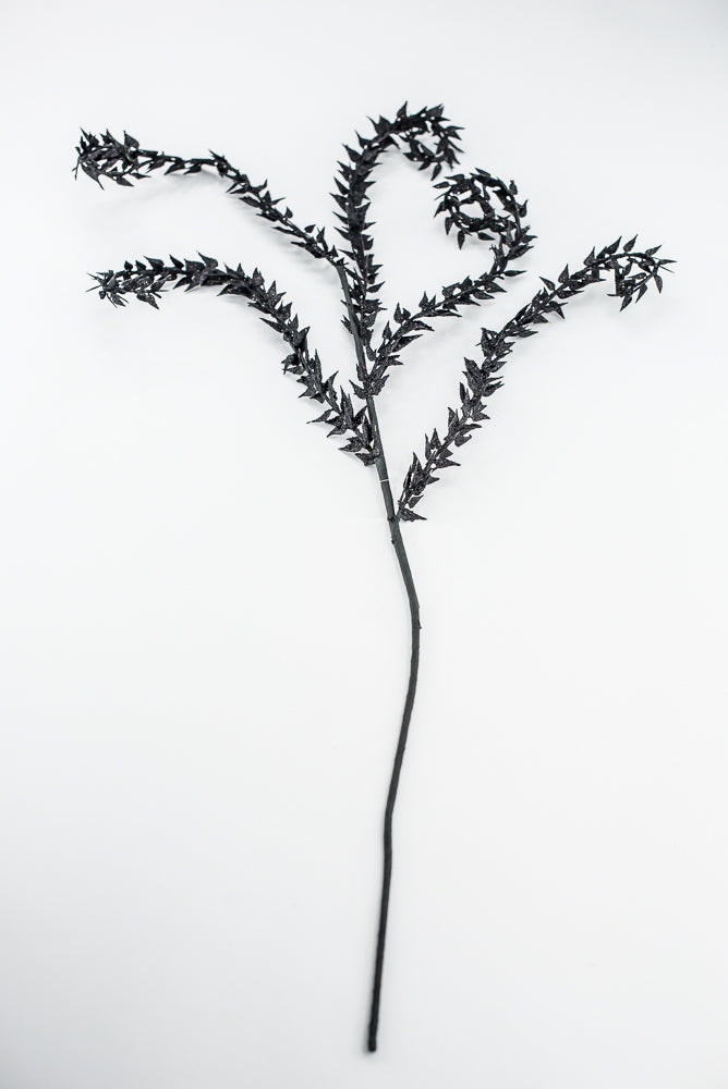Black Metallic Leaves Curly Spray