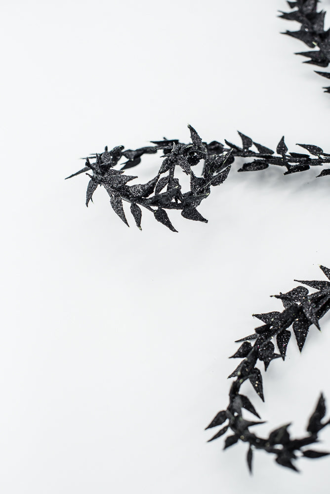 Black Metallic Leaves Curly Spray