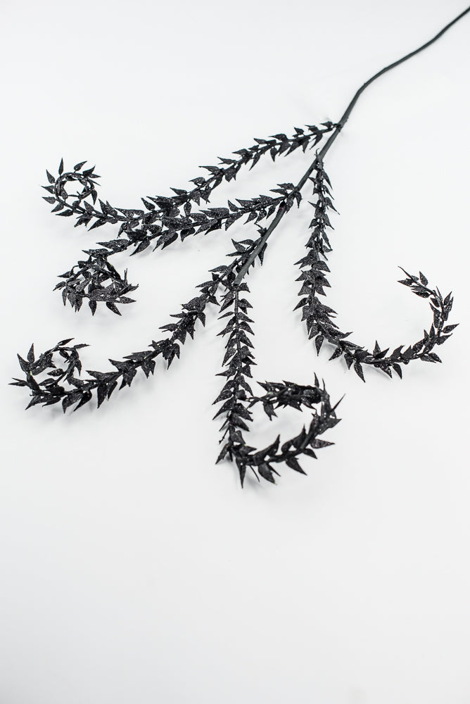 Black Metallic Leaves Curly Spray