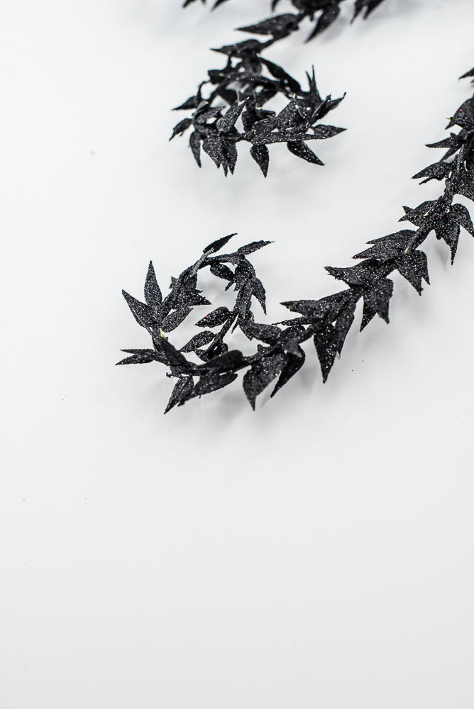 Black Metallic Leaves Curly Spray