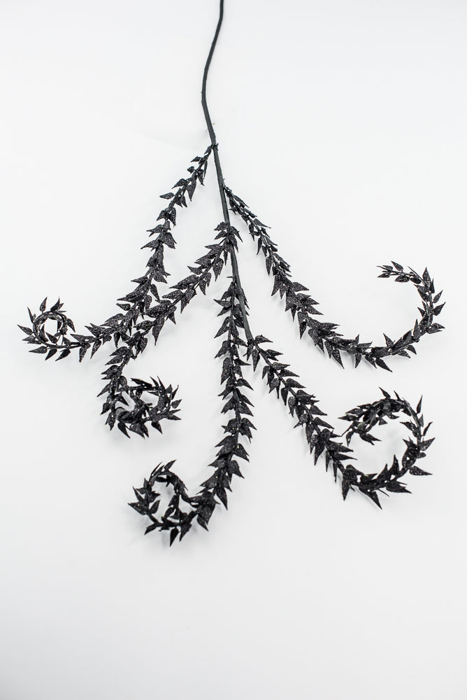 Black Metallic Leaves Curly Spray