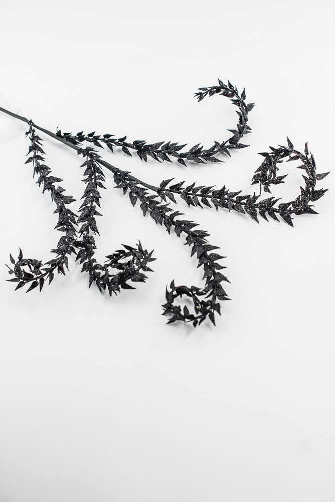 Black Metallic Leaves Curly Spray