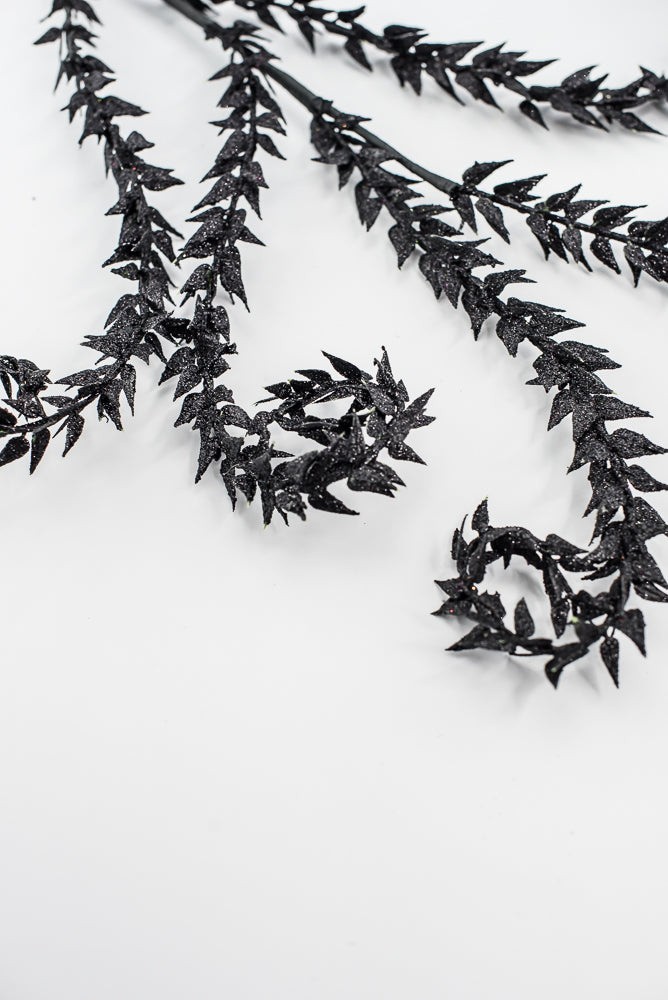 Black Metallic Leaves Curly Spray
