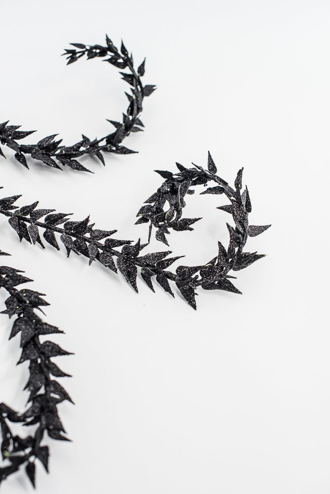 Black Metallic Leaves Curly Spray