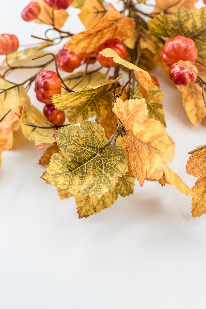 Artificial, Mini Pumpkin And Maple Leaves Bush