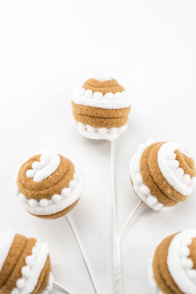 Gingerbread Brown & White Stripe Ball Pick - 16"