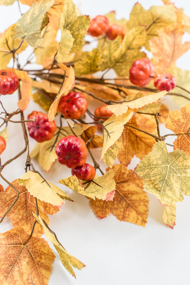 Artificial, Mini Pumpkin And Maple Leaves Bush