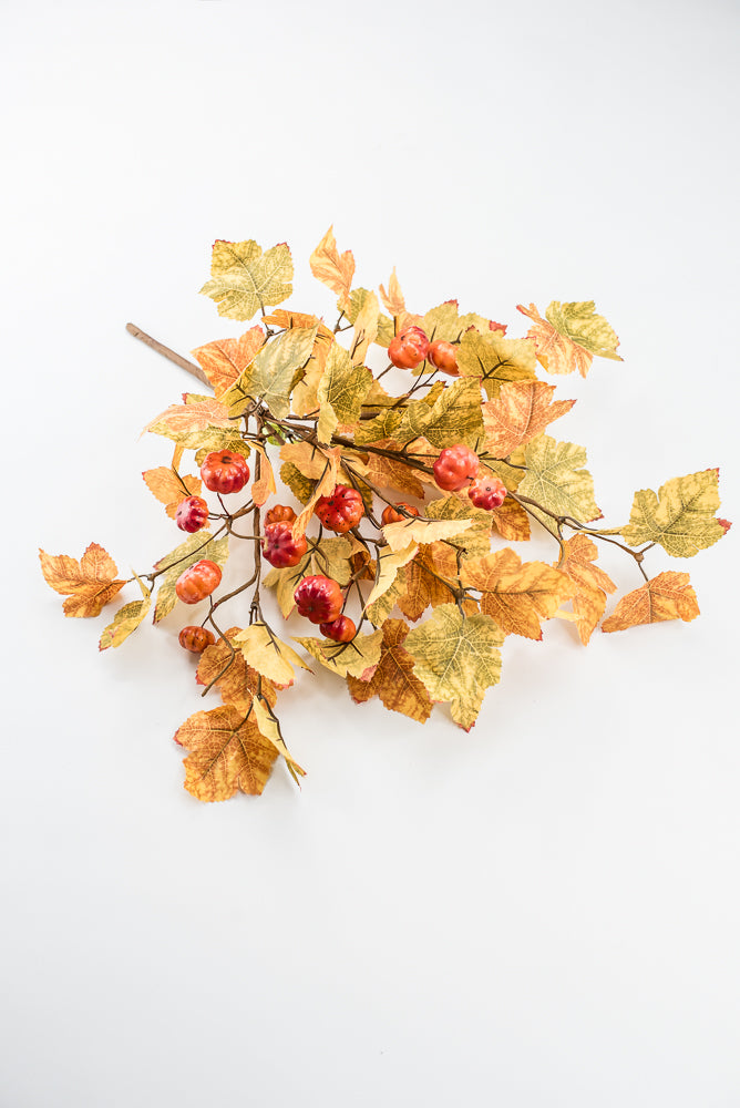 Artificial, Mini Pumpkin And Maple Leaves Bush