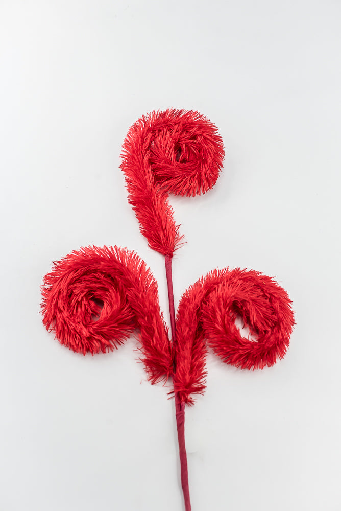Artificial Red Furry Curly Spray - 28"