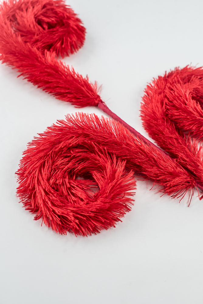 Artificial Red Furry Curly Spray - 28"