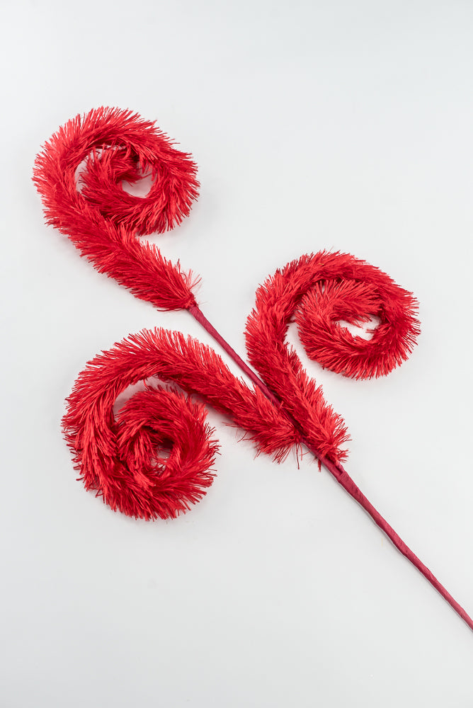 Artificial Red Furry Curly Spray - 28"