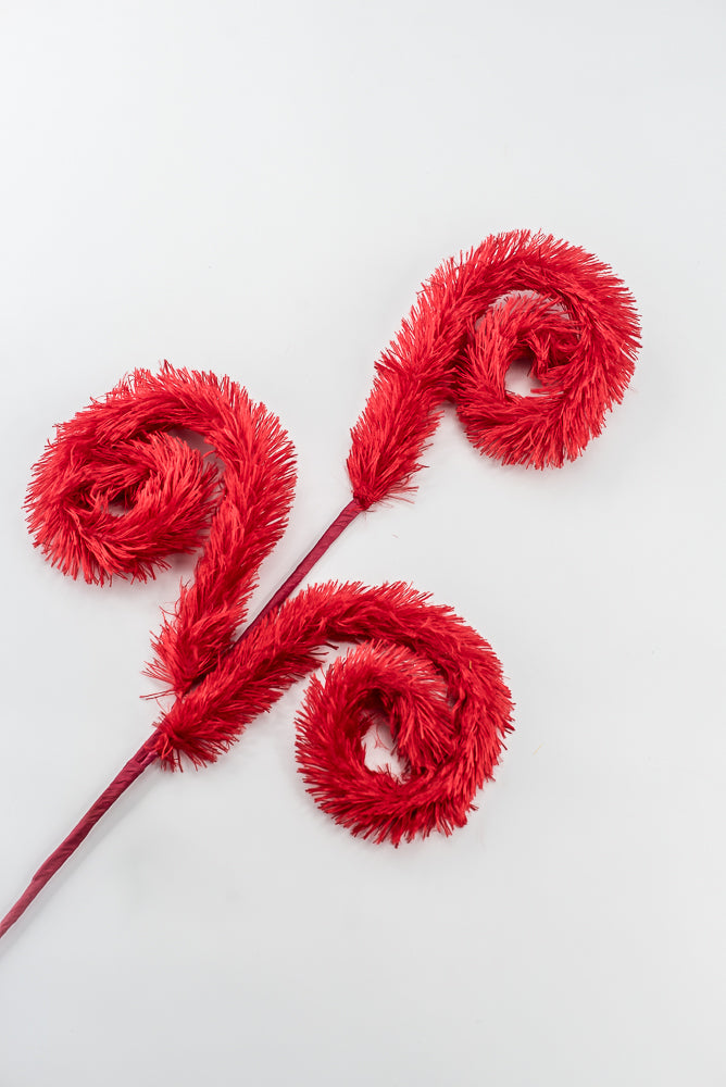Artificial Red Furry Curly Spray - 28"