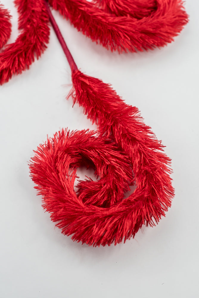 Artificial Red Furry Curly Spray - 28"