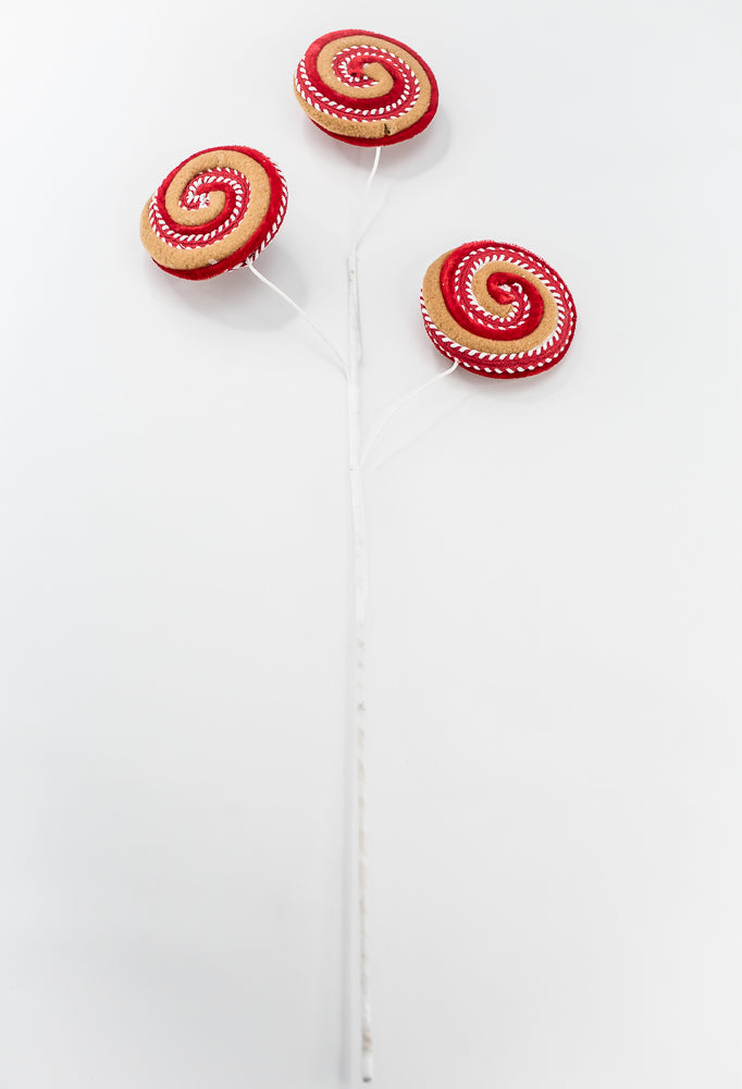 Artificial Red, White & Brown Gingerbread Lollipop Spray