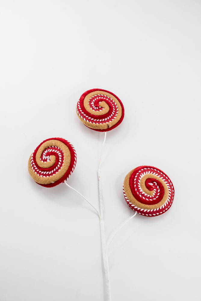 Artificial Red, White & Brown Gingerbread Lollipop Spray