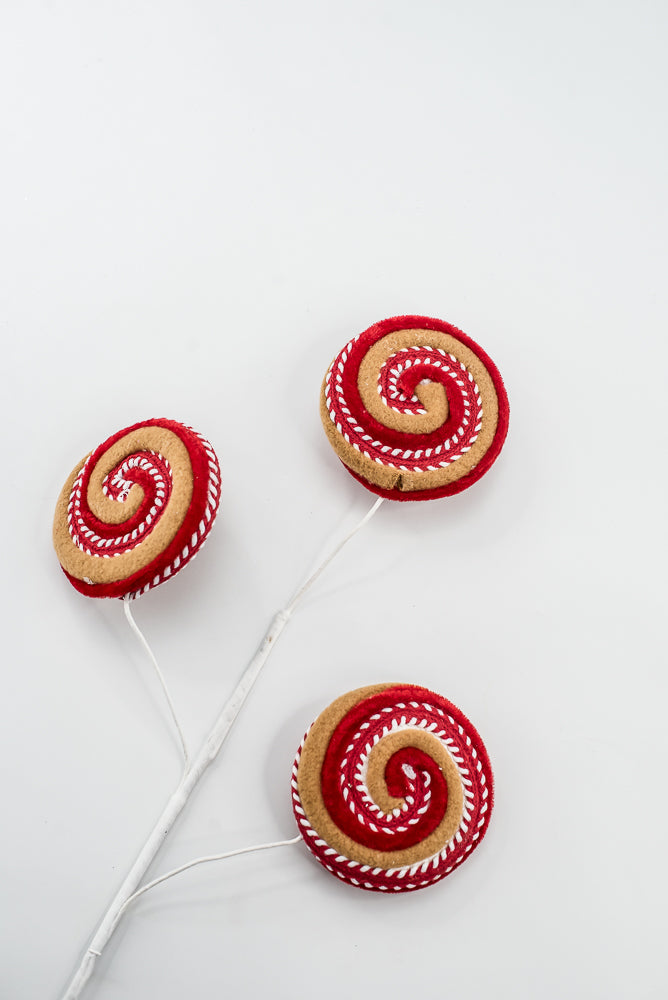 Artificial Red, White & Brown Gingerbread Lollipop Spray