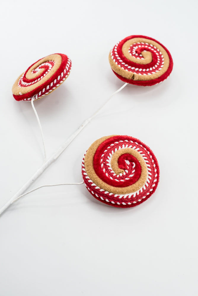 Artificial Red, White & Brown Gingerbread Lollipop Spray